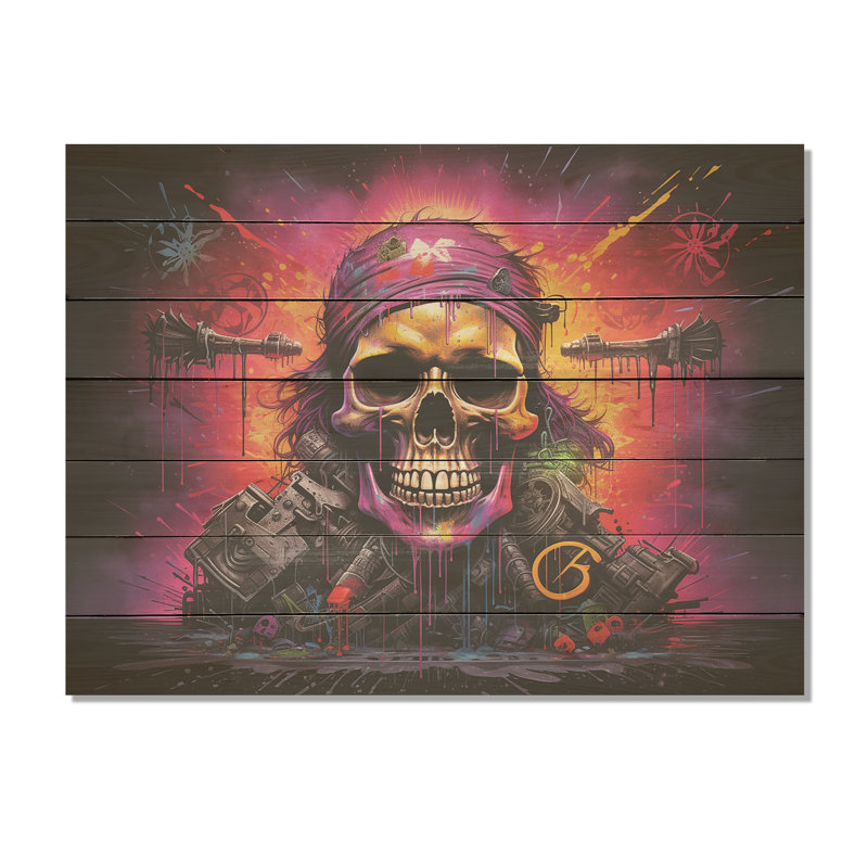 Drapeau pirate squelette - pirate sur bois, H 10 po x l 20 po