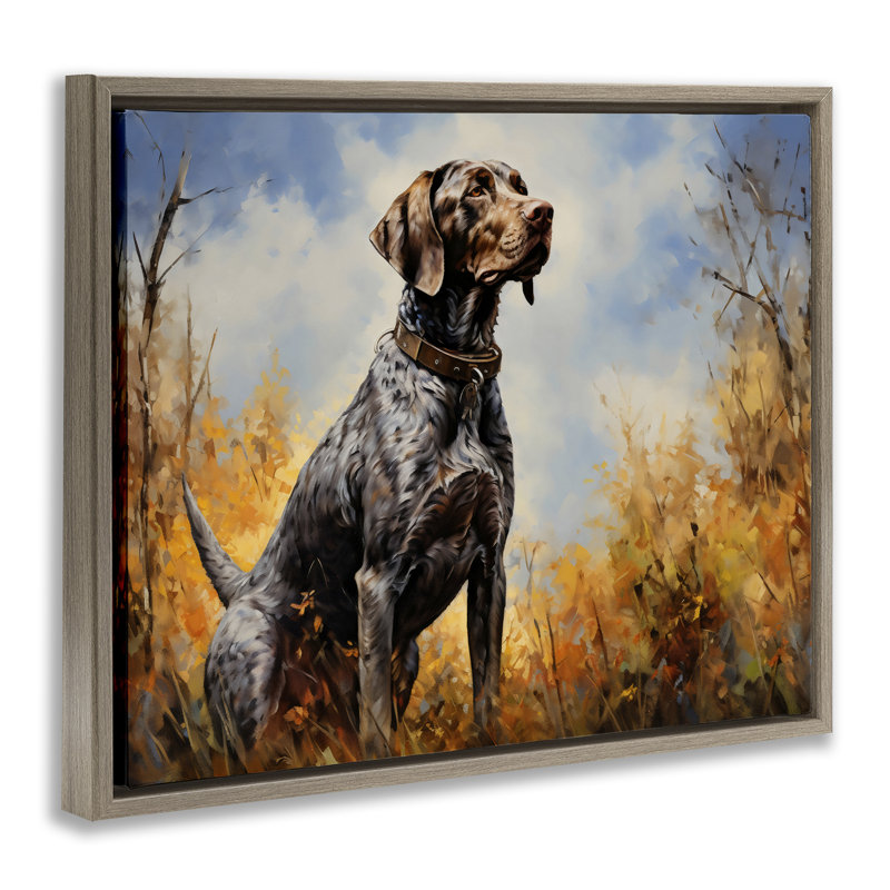 Cadre flottant pour chien chassant les oiseaux bruns, design Creative Studio, Cadre flottant orme Montalcino