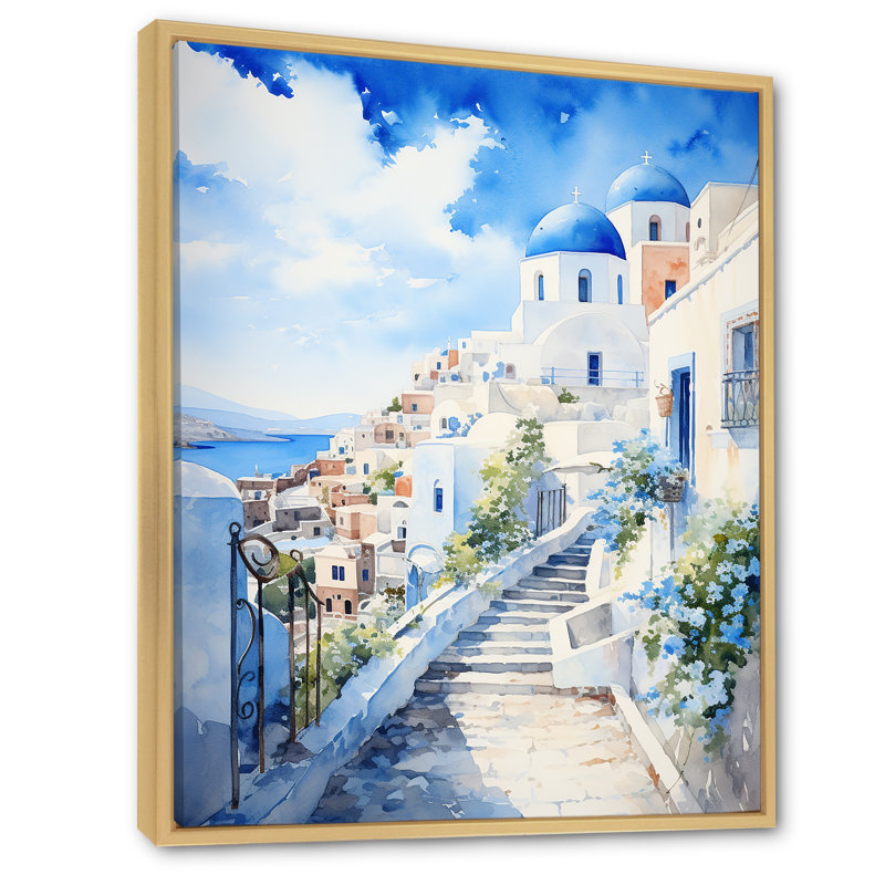 "Village côtier des îles grecques III", H 40 po x l 30 po x P 1,5 po, Cadre flottant brun