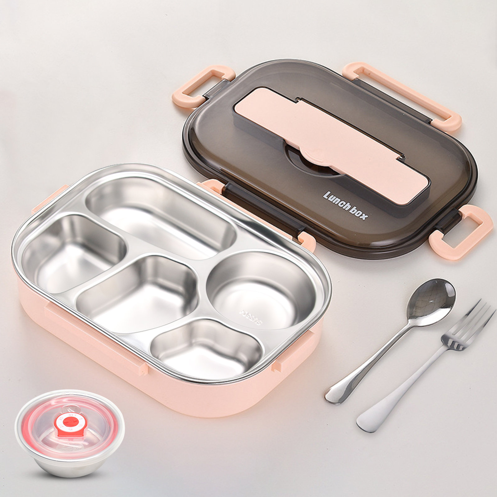 Prep & Savour 2 Pieces Bento Box Stainless Steel Bento Box Metal Lunch Box  Containers Leak-Proof For Kids Adults Dual Tiers Metal Lunch Box Container  With Airtight Valve Handle BPA Free Dishwasher
