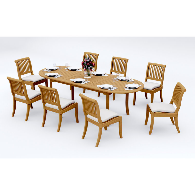 6 Seats 7 Pcs Grade-A Teak Wood Dining Set: 94" Double Extension Oval Table And 6 Arbor Stacking Armless Chairs #11AB2200, 8