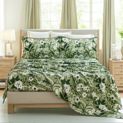 100% Cotton Sheet Set King Size – 4-Piece Luxury Forest Green Floral Bedding, Soft Breathable Percale Weave, Deep Pocket Fitted Sheet 17.5", Crisp Cool Feel, Refined Botanical Elegance