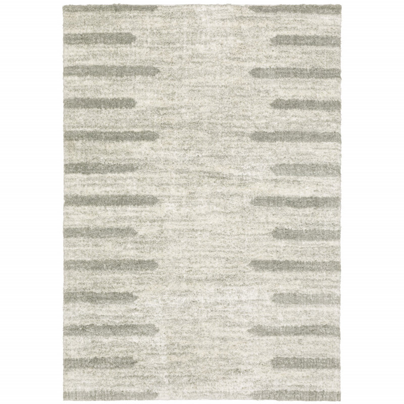 Tapis ivoire / gris à poils longs Vivianne, Rectangle 2 pi x 3 pi