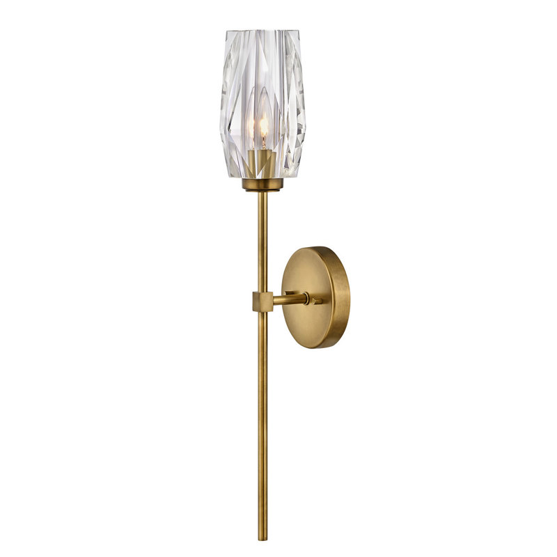 Ana 1-Light Wall Sconce w/ Faceted Heavy-Cut Diamond-Shaped Crystal Shade - Heritage Brass