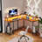 Kamai 54" L Shaped Computer Desk for Home Office Gaming Desk with LED Built-in Outlets with Storage Shelf-1198469283