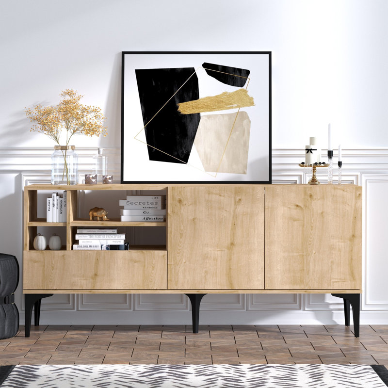 Stylish Oak TV Stand with Multiple Shelves, 70.9 x 15.7 x 15.7 inches | 100% Melamine Coated Particle Board, Thickness: 0.7 inches | Wall-Mountable, Modern Industrial Design, Perfect for Living Rooms & Entertainment Spaces