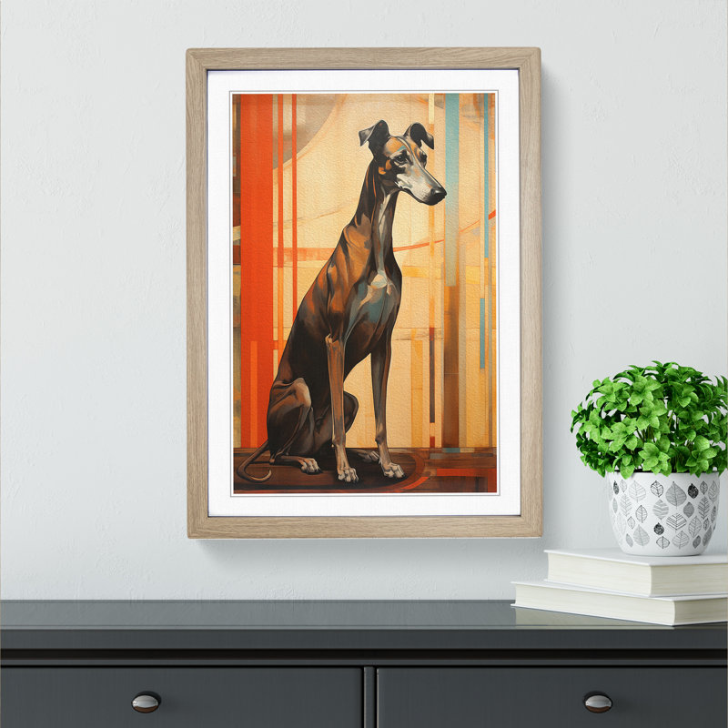 Greyhound Art Deco No.3 - 31750 Piece Single Picture Frame Print on Wood