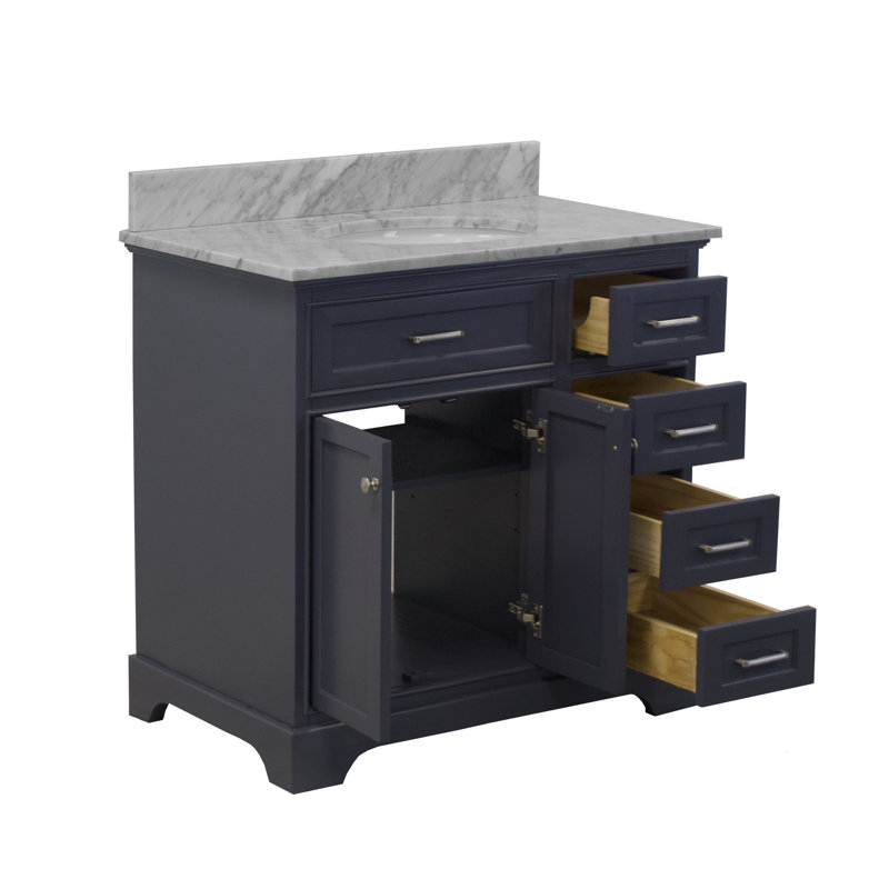 Ensemble de meuble-lavabo simple 36 po Ronnie, Gris marin, Marbre de Carrare