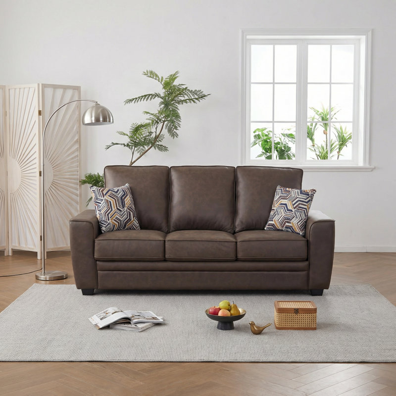 Canapé 80,3 po en tissu technique moderne avec coussin, Brun