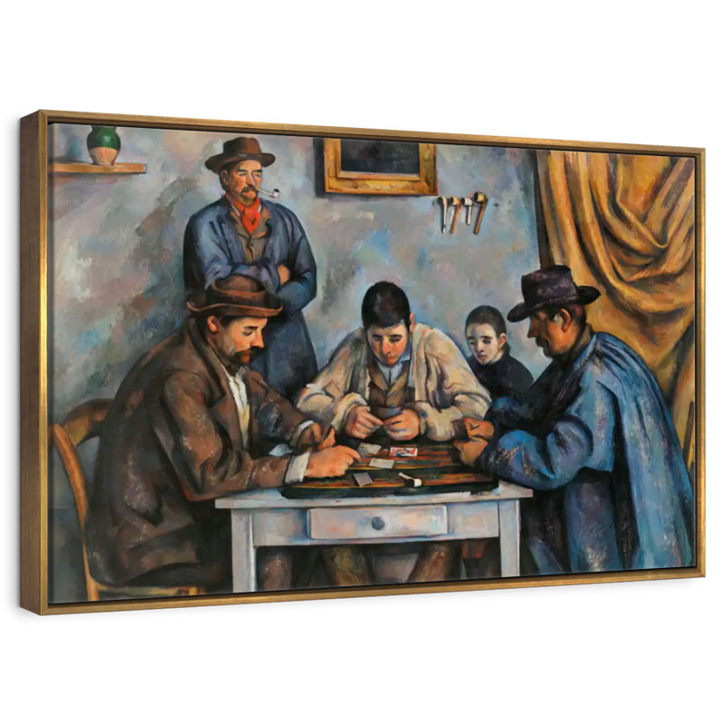 Les joueurs de cartes I 1890-1892, Cadre flottant doré, 37 po x 25 po
