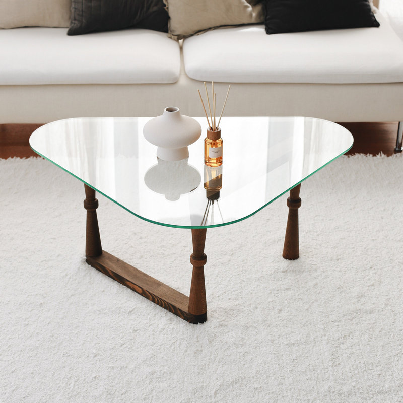 Table basse moderne avec structure 100% bois de hêtre et verre trempé, finition noyer, 37,8 x 16,1 x 31,9 pouces | Épaisseur de 6 mm | Design élégant pour le salon | Durable et facile à assembler | Décoration intérieure élégante