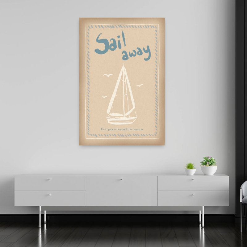 «Sail Away Serenity Dreamy Minimalist Peaceful Seagull Bird», impression d'art mural océan côtier, 60" H x 40" W