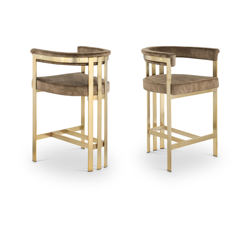 Marcello Upholstered 26.4" Counter Stool with Metal Frame, Brown Velvet