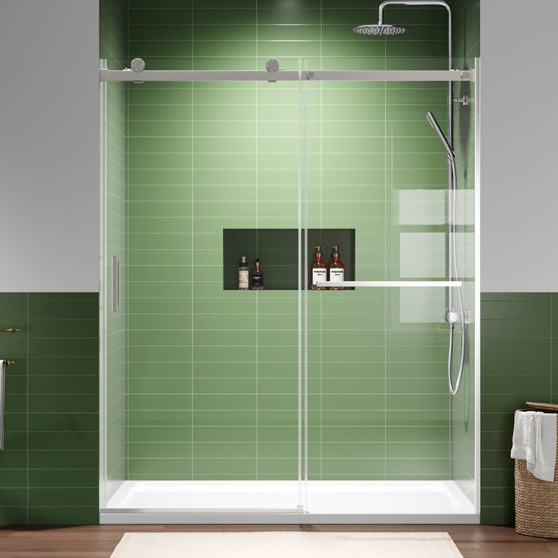 56"-60" W x 72" H Single Sliding Framed Shower Door with 5/16" Tempered Glass, Square Top Rail, and Stainless Steel Accessories
