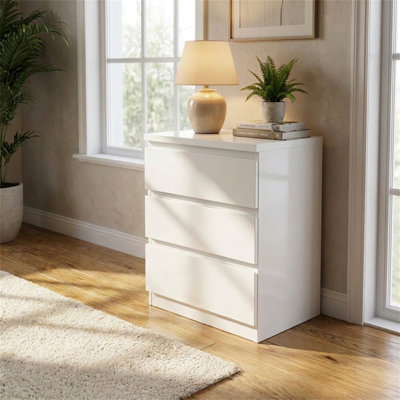 3-Drawer Nightstand (2-piece set), Handle-free Design, Small Side Table, With Storage, Black