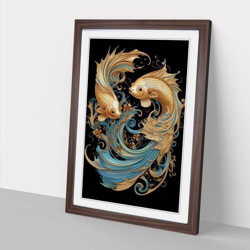 Siamese Fighting Fish Nouveau - Framed Print, Walnut, 34cm H x 25cm W x 2cm D