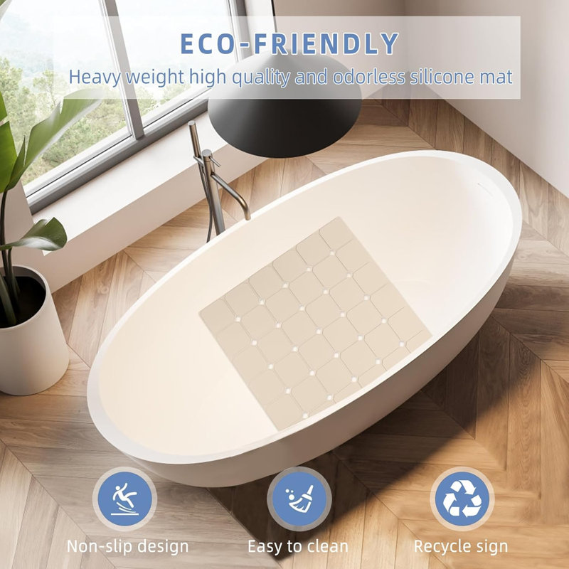 21"x21" Non-slip Silicone Shower Mat Beige