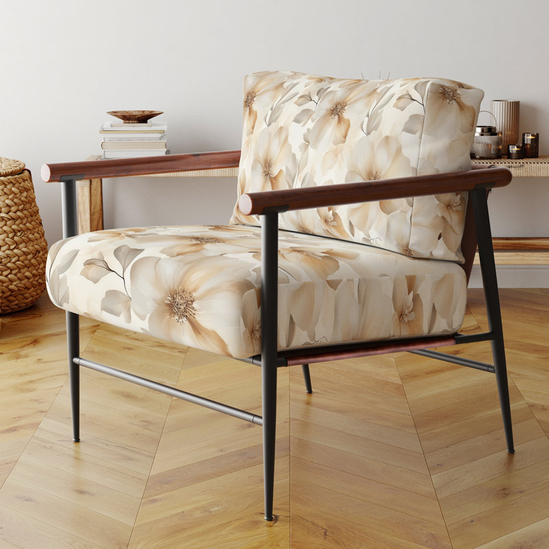 Chaise d'appoint Floral - fauteuil beige Bloom Bloom, Bras ronds bruns
