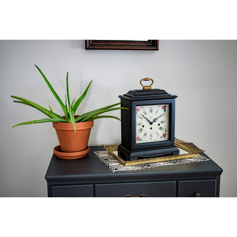 Roman Numeral Wood Mechanical Tabletop Clock in