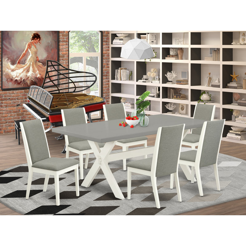 Ensemble de table de salle à manger 7 pièces 7 pièces Modernes, Ciment, Lin blanc, Shitake