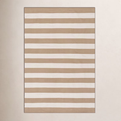 Khaki Hand-Woven Striped Outdoor Rug