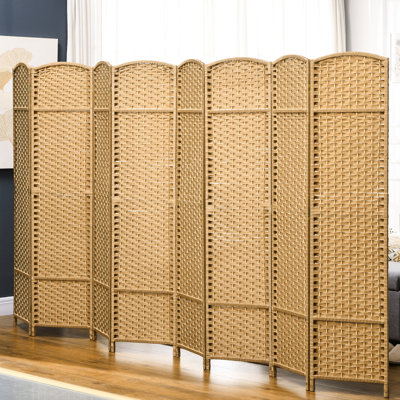 Paravent captivant de 5,6 pi de hauteur à 8 panneaux, écran d'intimité en bois naturel pour bureau à domicile, tissage captivant