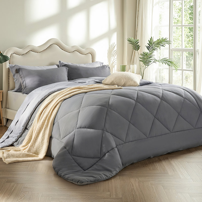 Ensemble d'édredon réversible Best vendeur, Gris foncé / Gris pâle, Édredon simple extra long + 1 pièce supplémenta