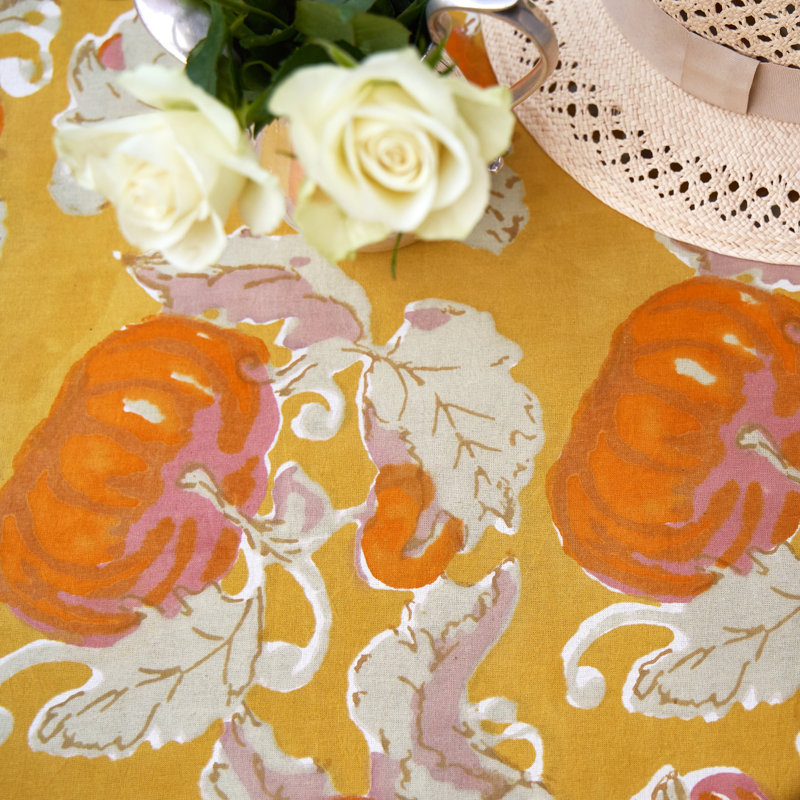 Pumpkin Tablecloth in Orange & Mustard, 59" L x 59" W, Yellow