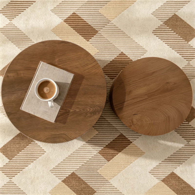 Ensemble de 2 tables basses gigognes, conception ronde moderne avec pieds antidérapants pour une utilisation polyvalente dans les petits espaces, aucun assemblage requis