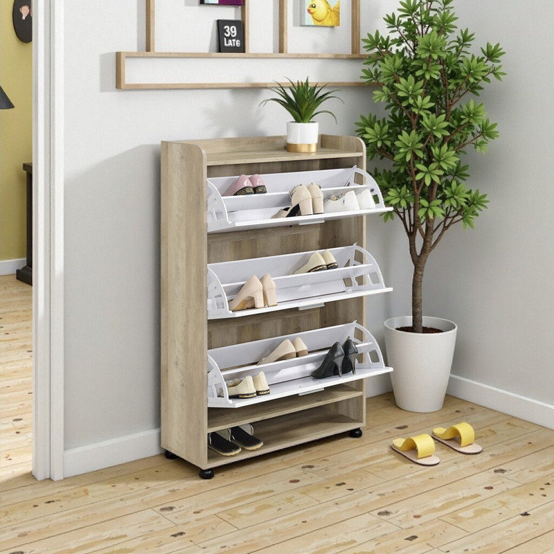 3-Tier Shoe Storage Cabinet 49.75" H X 31.5" W X 11.5" D Engineered Wood For Entryway & Hallway, White