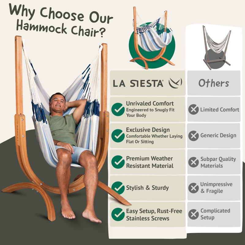 Chaise hamac d'extérieur résistante aux intempéries LA SIESTA® Udine avec support en eucalyptus FSC®, Sel de mer