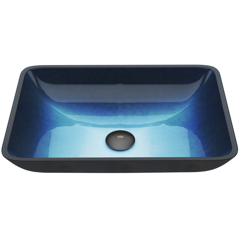 Donatello Russet Glass 18" L 13" W 4" H Rectangular Vessel Bathroom Sink, Turquoise Water