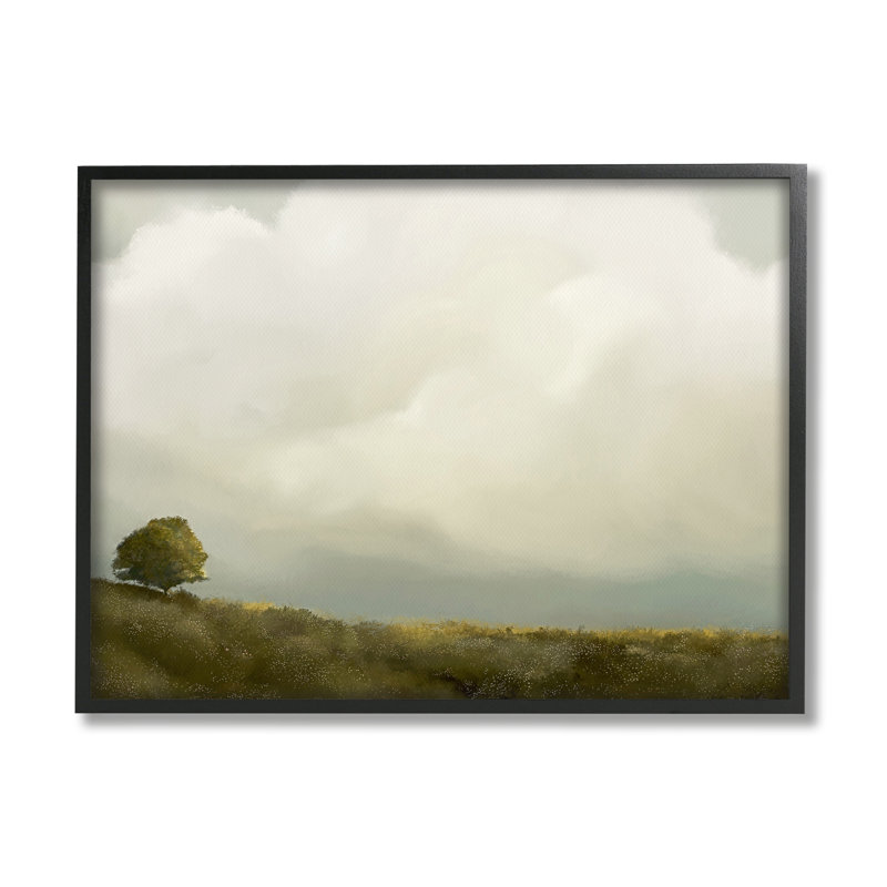 Az-341 - Imprimé de nuages sur pâturages, Cadre noir, H 11 po x l 14 po x P 1,5 po