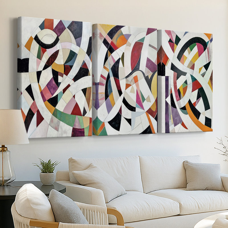 ABSTRACT Series LV - Toile tendue avec châssis sur mesure - 3 pièces, H 27 po x l 54 po
