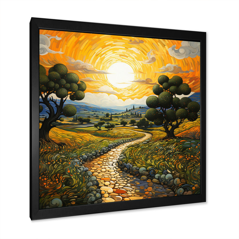 Vangogh Olive Grove in Province Painting Print, Black, 36" H x 36" W, Picture Framed