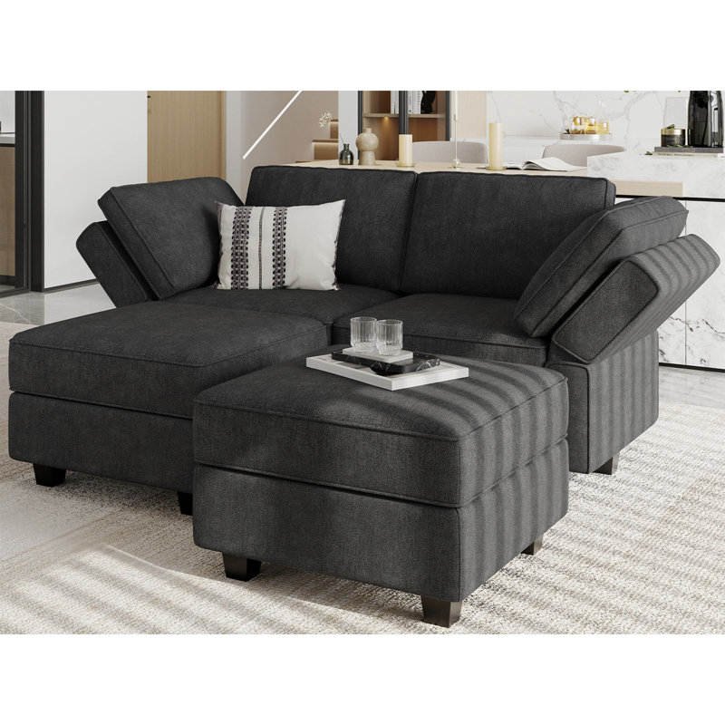 Ensemble de canapé-lit modulaire convertible Neemi, Mélange de polyester noir