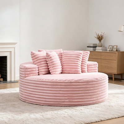 63" Oversized Round Corduroy Lounge Sofa Chair with Plush Back Pillows, Fluffy Single Sleeper Chair for Living Room Bedroom