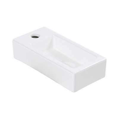 Lavabo de salle de bain mural en céramique blanche - Lavabo rectangulaire 14,93 x 7,1 pouces, teint, faible absorption d'eau, résistance aux acides, glamour moderne avec trou de robinet L 14,93 po x l 7,1 po x H 3,44 po, teinté