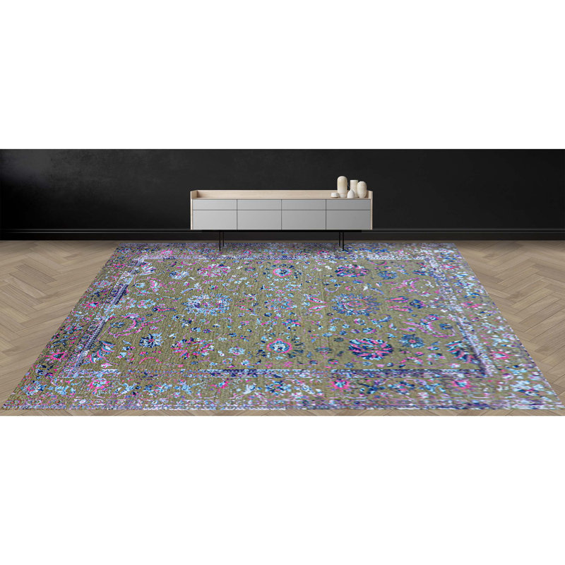 Tapis naturel et rose noué à la main de haute qualité, Rectangle 6 pi x 9 pi