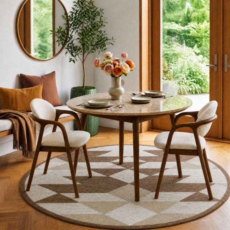 Hand Tufted Wool Geometric Indoor Rug, Round 6'