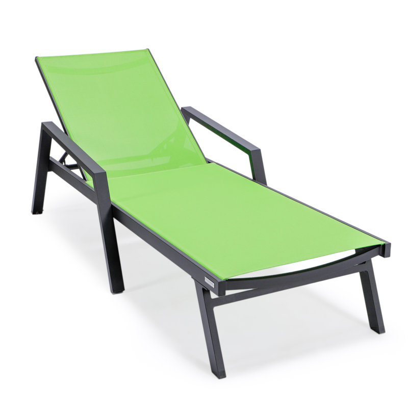 Marlin Outdoor Patio Reclining Chaise Lounge Arm Chair with Powder-Coated Aluminum Frame- Breathable Sling Mesh Fabric, Adjustable Backrest