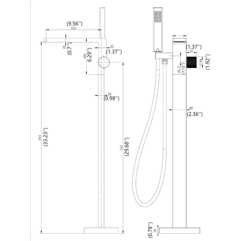 Single Handle Floor Mounted Freestanding Tub Filler with Handshower, Black