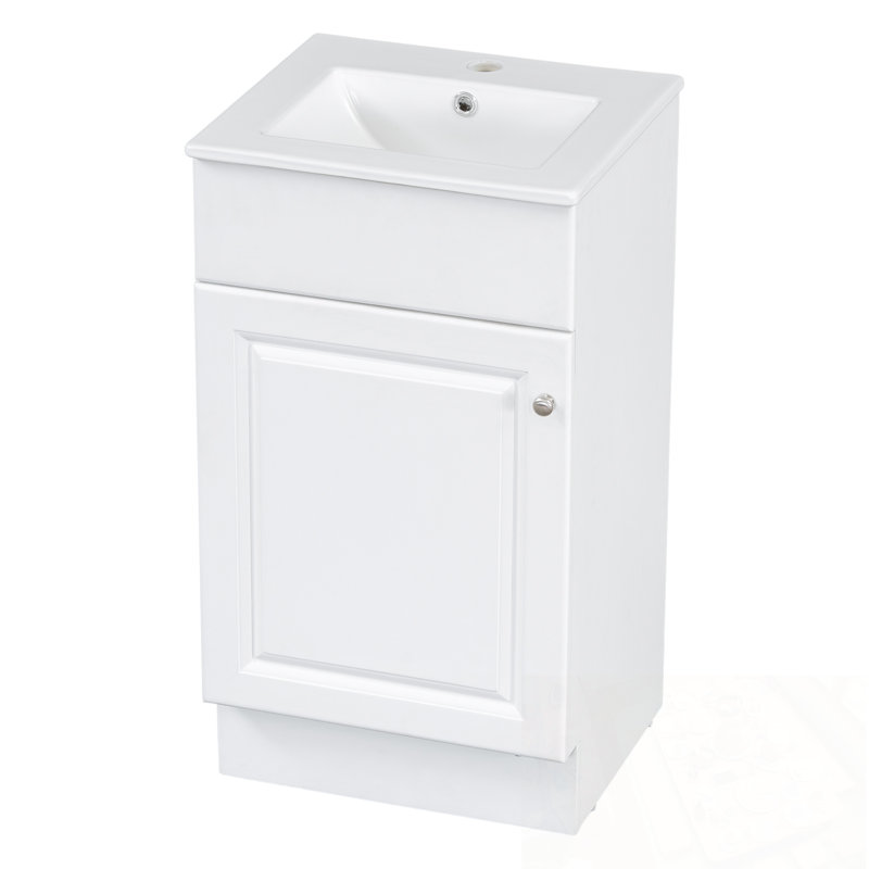 Meuble-lavabo de salle de bain avec lavabo, tablette de porte et tablette réglable, Blanc
