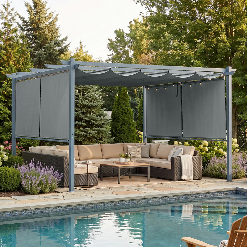 Pergola en aluminium avec auvent Aoodor, Gris foncé, Bordure de jardin 13 pi