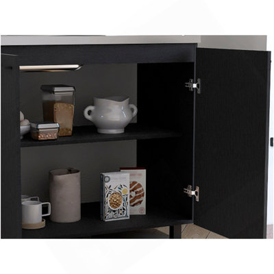 Napoles 2 Utility Sink With Cabinet, Stainless Steel Countertop, Interior Shelf-Black