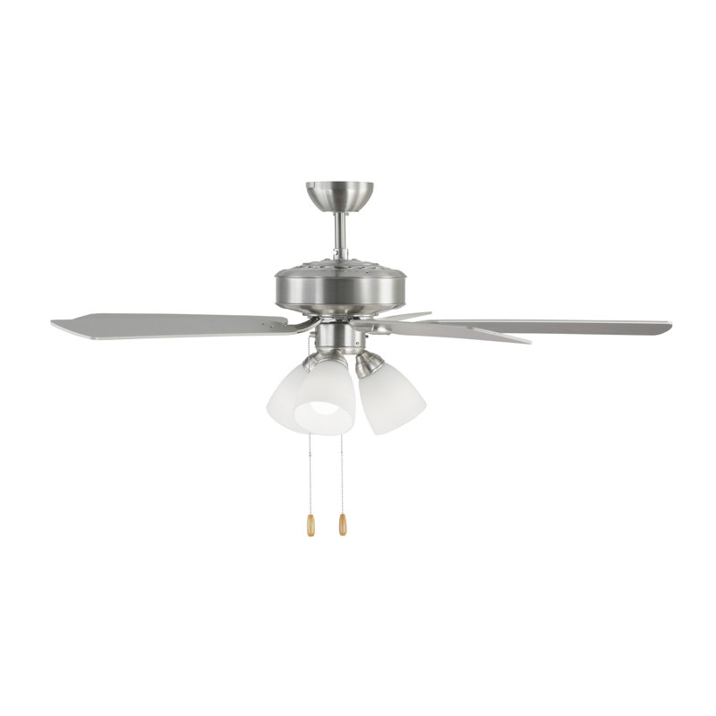 52'' Ceiling Fan with LED Lights, Silver/American Walnut, Brushed Steel