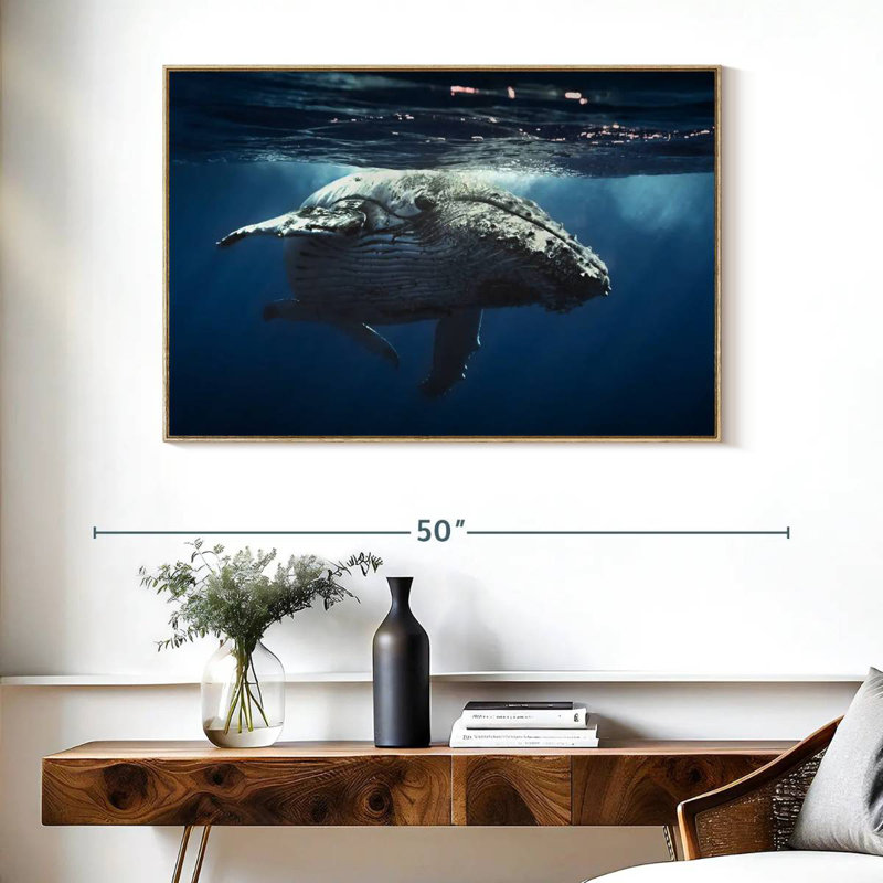 Baleine écumante, Cadre flottant en bois naturel, 40 po x 27 po