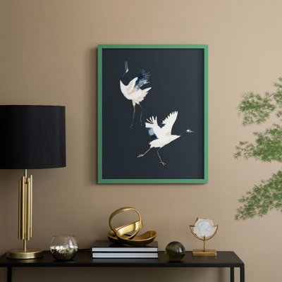 Cranes on Indigo II, reproduction encadrée - bois massif