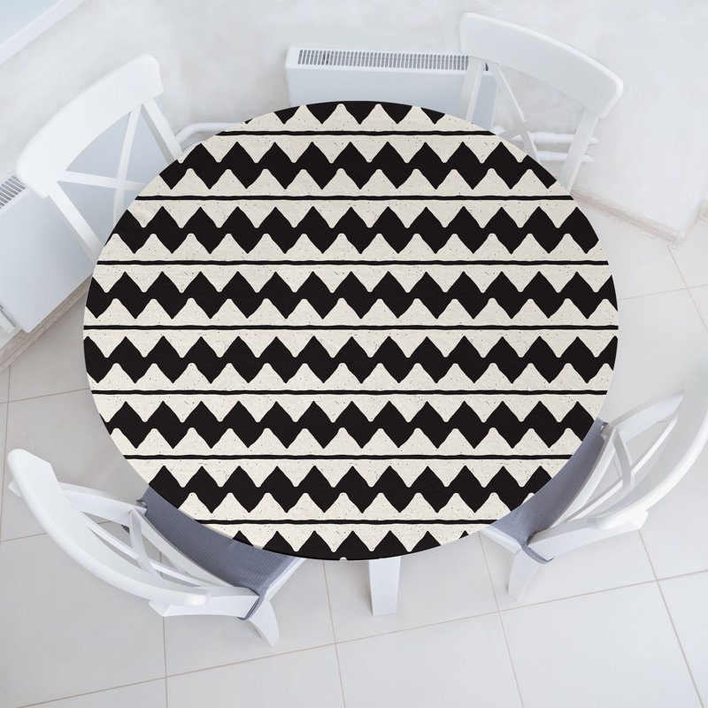 Ebern Designs Abstract Fitted Round Tablecloth Diameter Eggshell Chestnut Brown, 67.72" Round
