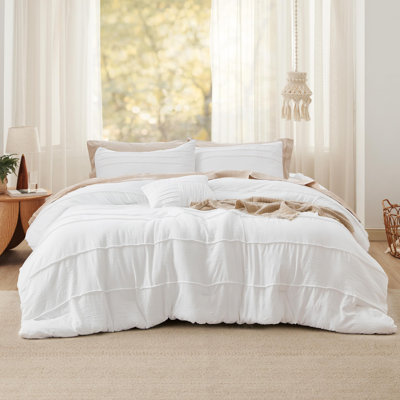 Bedsure Pinch Pleat Comforter Set Boho Bed-in-A-Bag Bedding Set with  Pillowcases for All Season